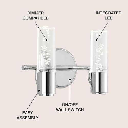 Miniatura 4 de JONATHAN Y JYL7223A - Lámpara de tocador moderna cromada de 2 luces, aplique de pared regulable de 10.75 pulgadas con pantalla acrílica de burbujas