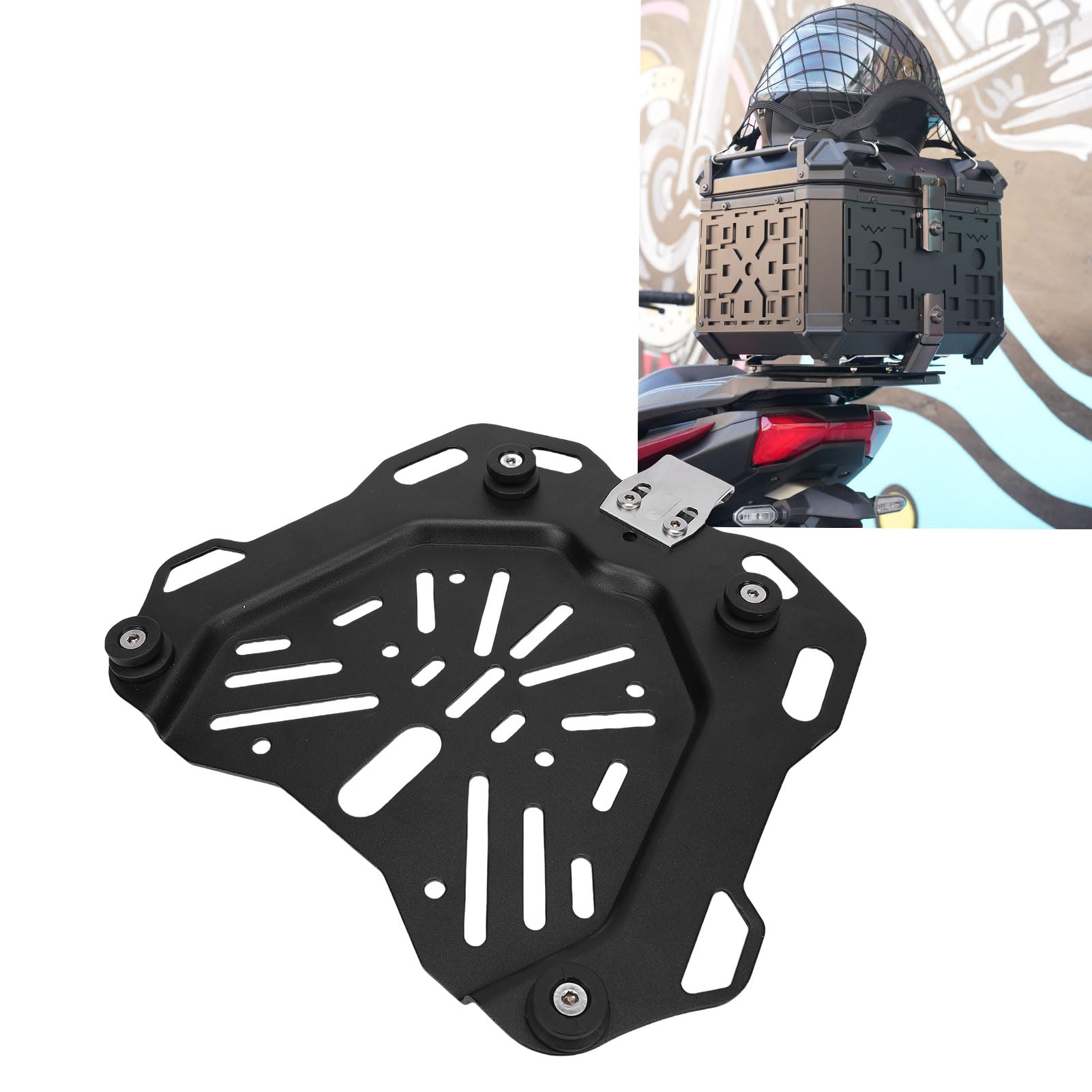 ANGGREK Piastra Portapacchi per Moto, Piastra di Montaggio Universale per Bagagliaio in Acciaio Al Carbonio con capacità di 45 Litri per la Maggior Parte delle Motociclette