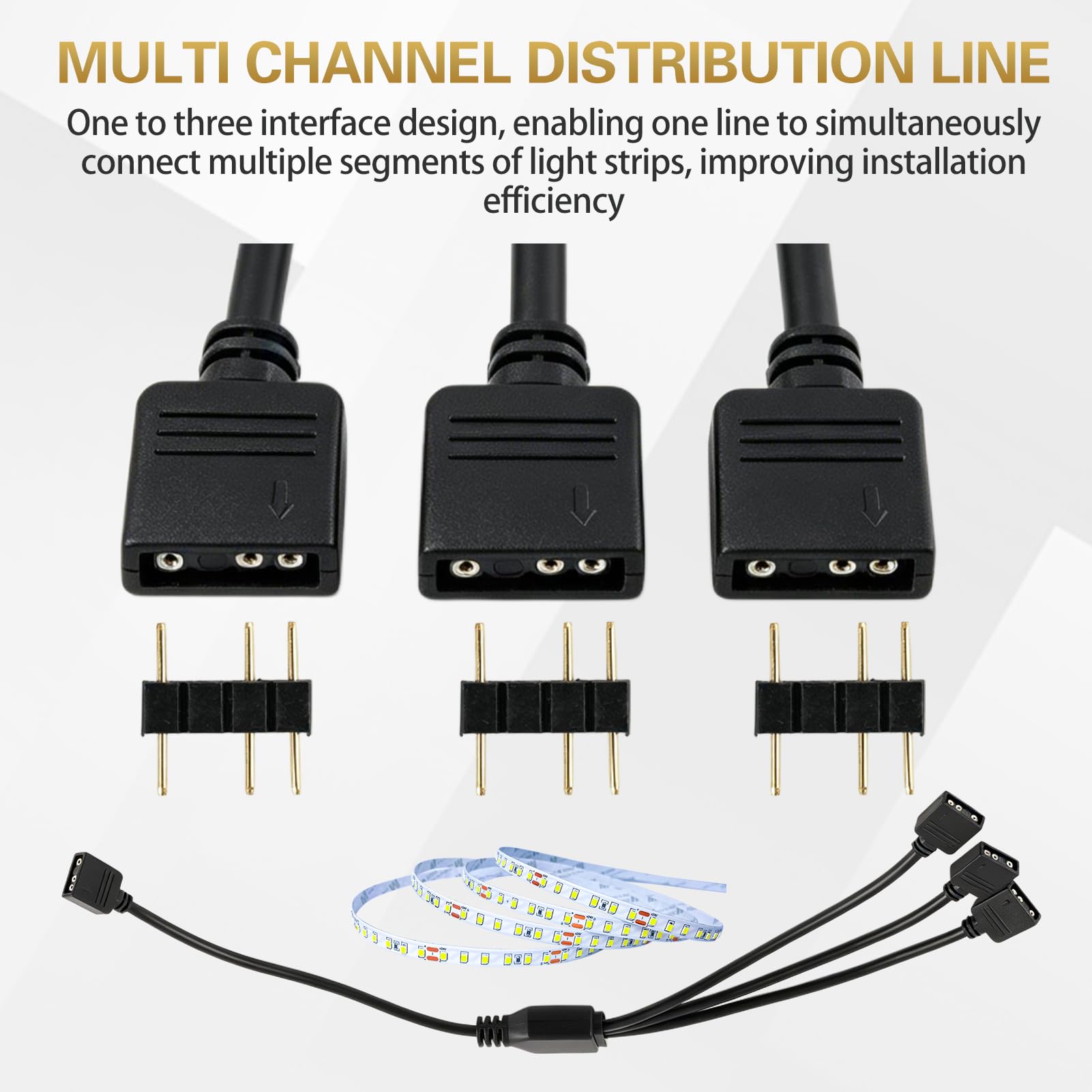 ARGB-Splitterkabel, 5 V, 3-polig, ARGB-Adapter, 1 auf 3, RGB-Splitter, PC, 30 cm, Verlängerung für Lüfter, LED-Streifen, Beleuchtungssynchronisation, für Controller und Motherboard, 2 Stück
