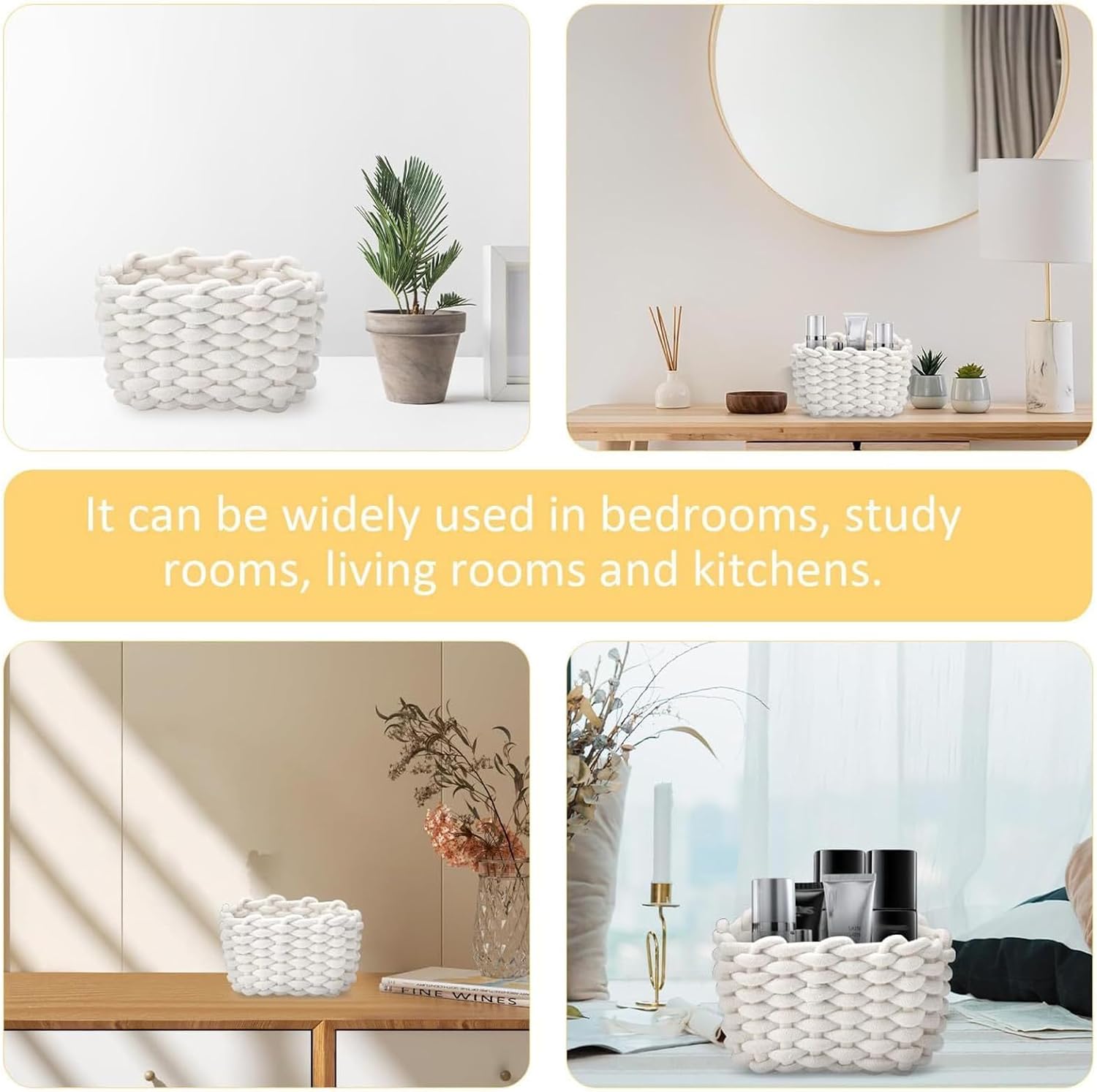 Pack of 2 Handwoven Cotton Rope Storage Baskets Natural White Soft Organizers for Rooms Living Area