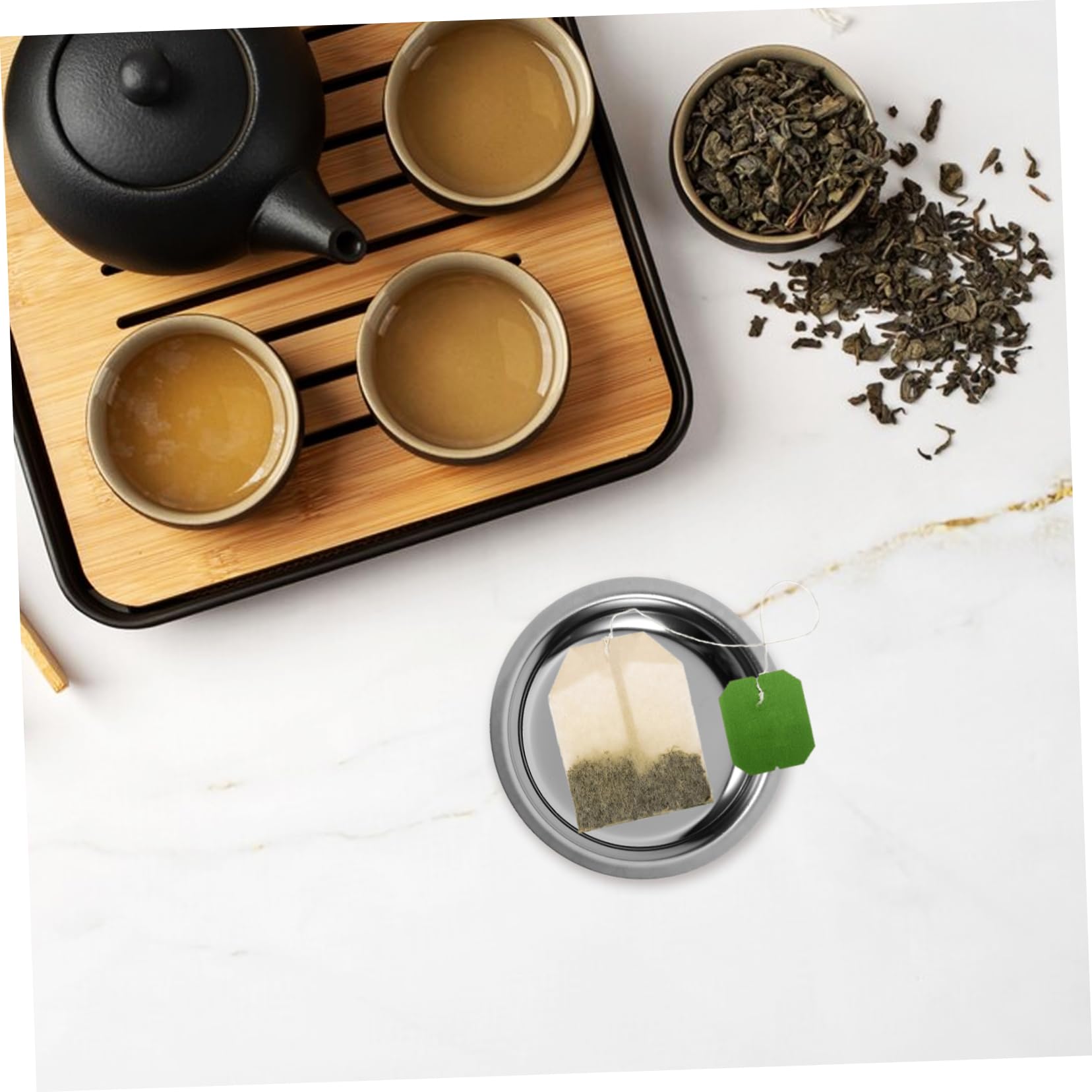 CATIEBYE Round Stainless Steel Tea Bag Coaster Mat Tea Bag Holder for Home Tearoom and Restaurant Use Prevents Scratches and Water Damage present for Tea Lovers