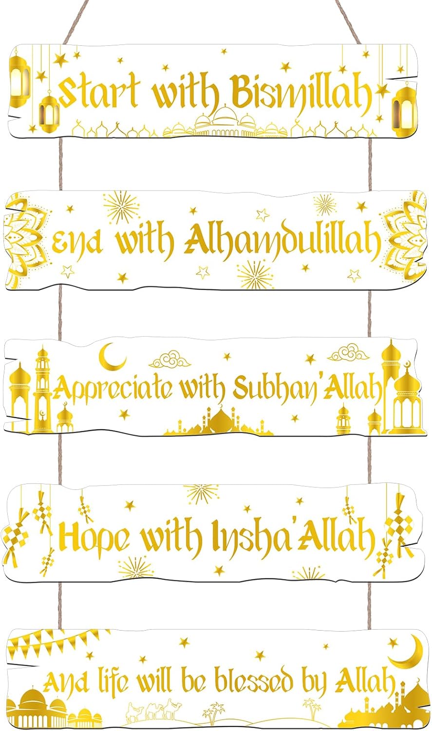 Outus Islamic Wooden Wall Decor Eid Decoration Ramadan Decorations for Home Start and End with Allah Wall Art Allah Pediment Inspirational Hanging Muslim Plaque for Islamic Eid Al Fitr Supply(Blue)