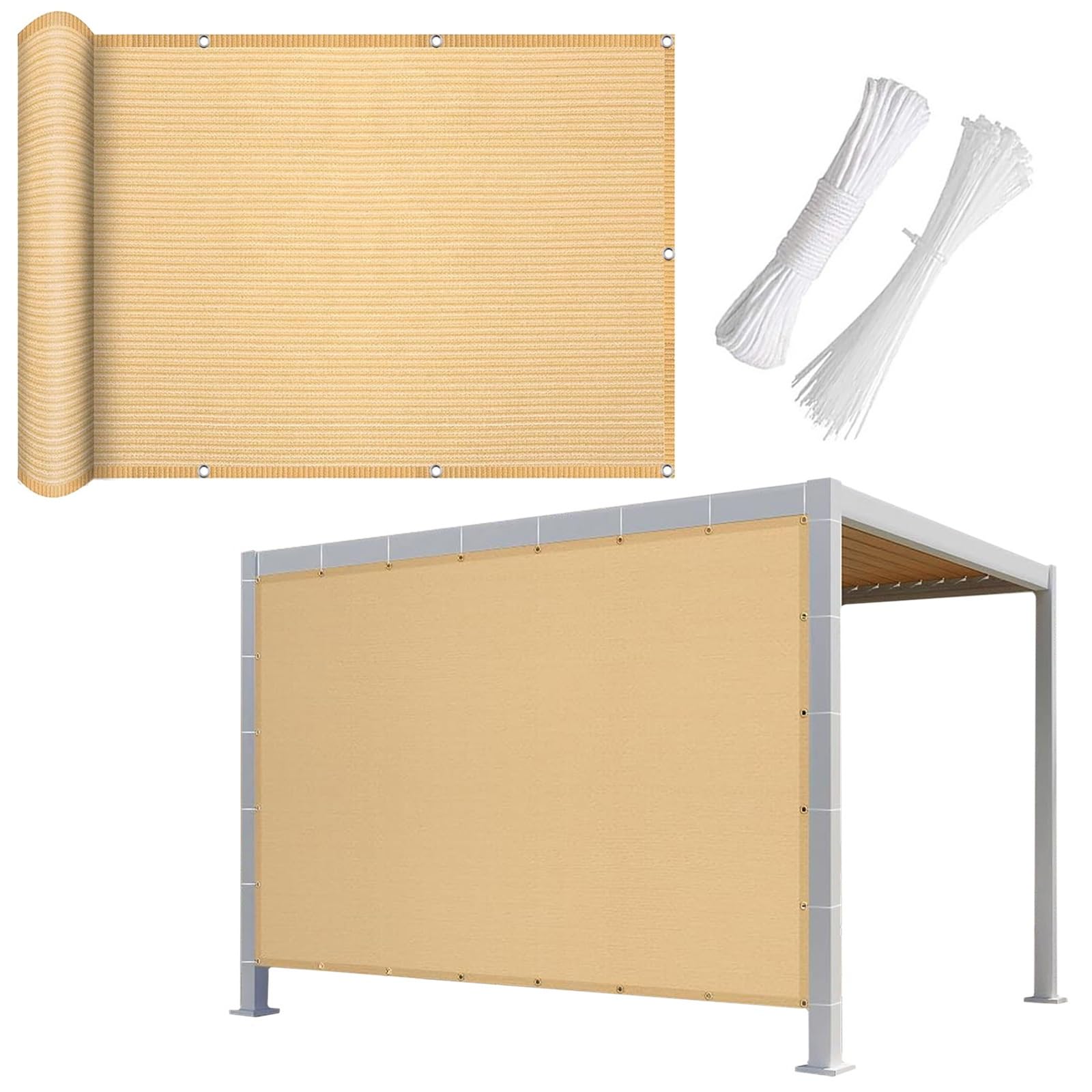 WQPMNYG Outdoor Sun Shade Sail for Balcony Pool & Garden90% UV Protection Waterproof & Breathable Fabric Durable Rectangle Canopy (Beige 5x6m / 16.4x19.7ft)