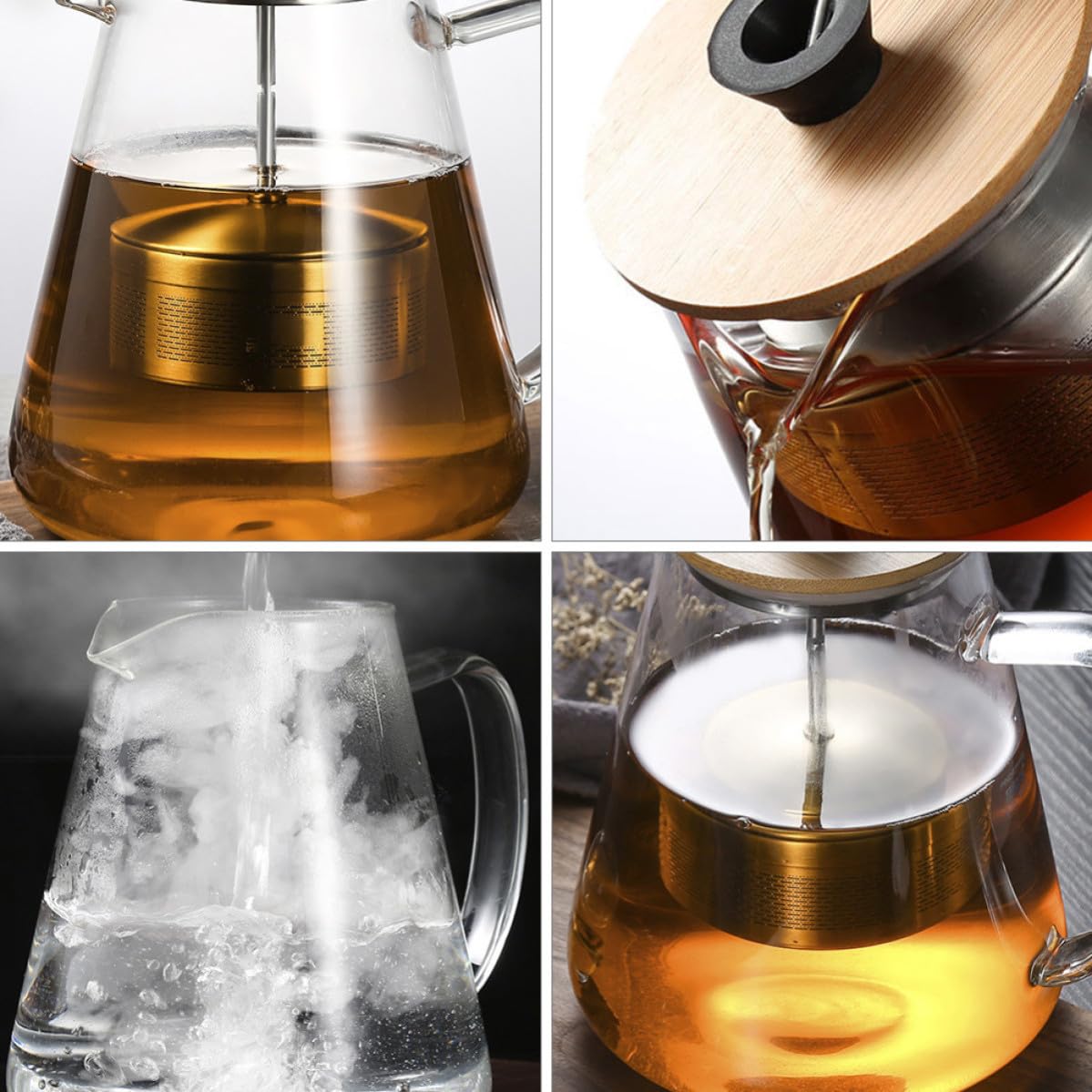 jojofuny Tetera de Vidrio con Infusor de Acero Inoxidable Resistente al Calor y Anti-grietas de 750ml para Oficina y Tiendas con Diseño Elegante y Único