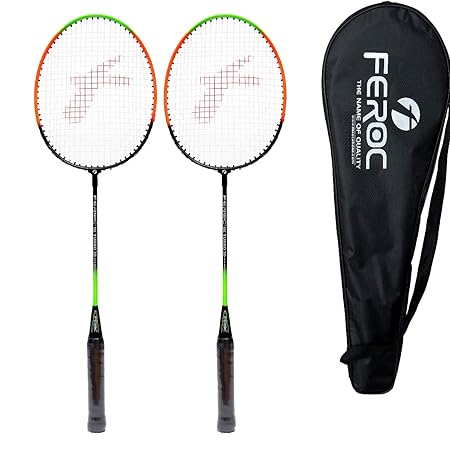 Feroc Steel Badminton Racket with Full Cover , Set of 2 Piece