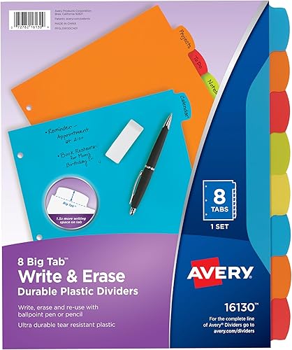 Avery - Separadores de plástico con pestañas grandes para escribir y borrar Avery - Separadores de plástico con pestañas grandes para escribir y borrar
