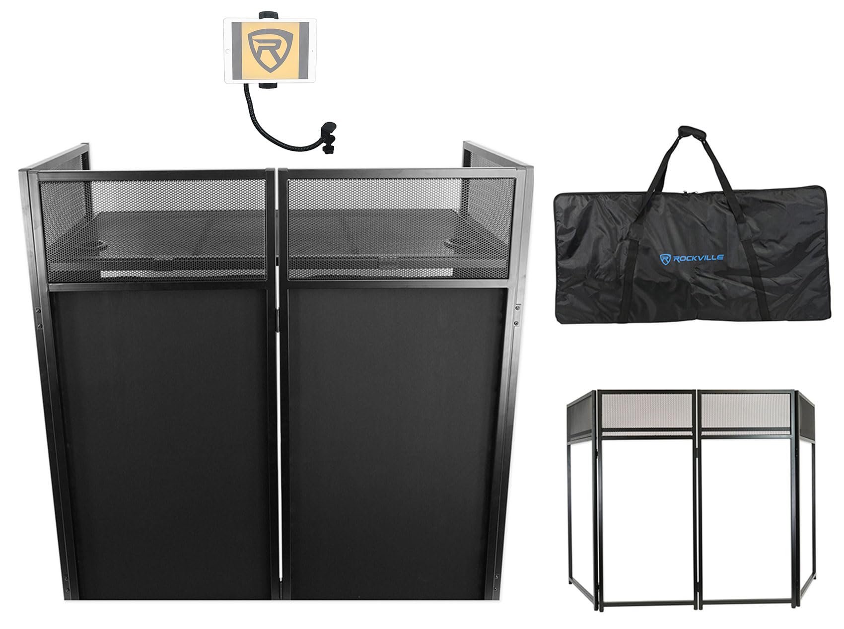 Rockville ROCKBOOTH XL DJ Event Booth Facade w/Built in Table+Travel Bag+Scrims Bundle with Rockville iStand G20 20