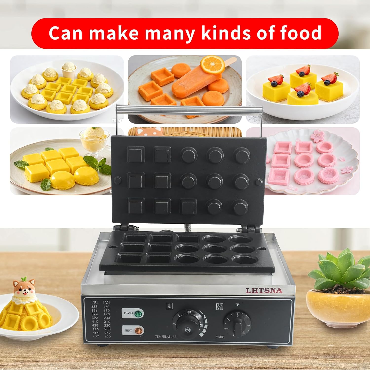 Commercial 1550W Electric Egg Tart Crust Making Machine,15pcs Egg Tart Shell Pie Crust Pressing Machine,Non-Stick,Stainless Steel Waffle Iron Machine for Restaurant Bakeries