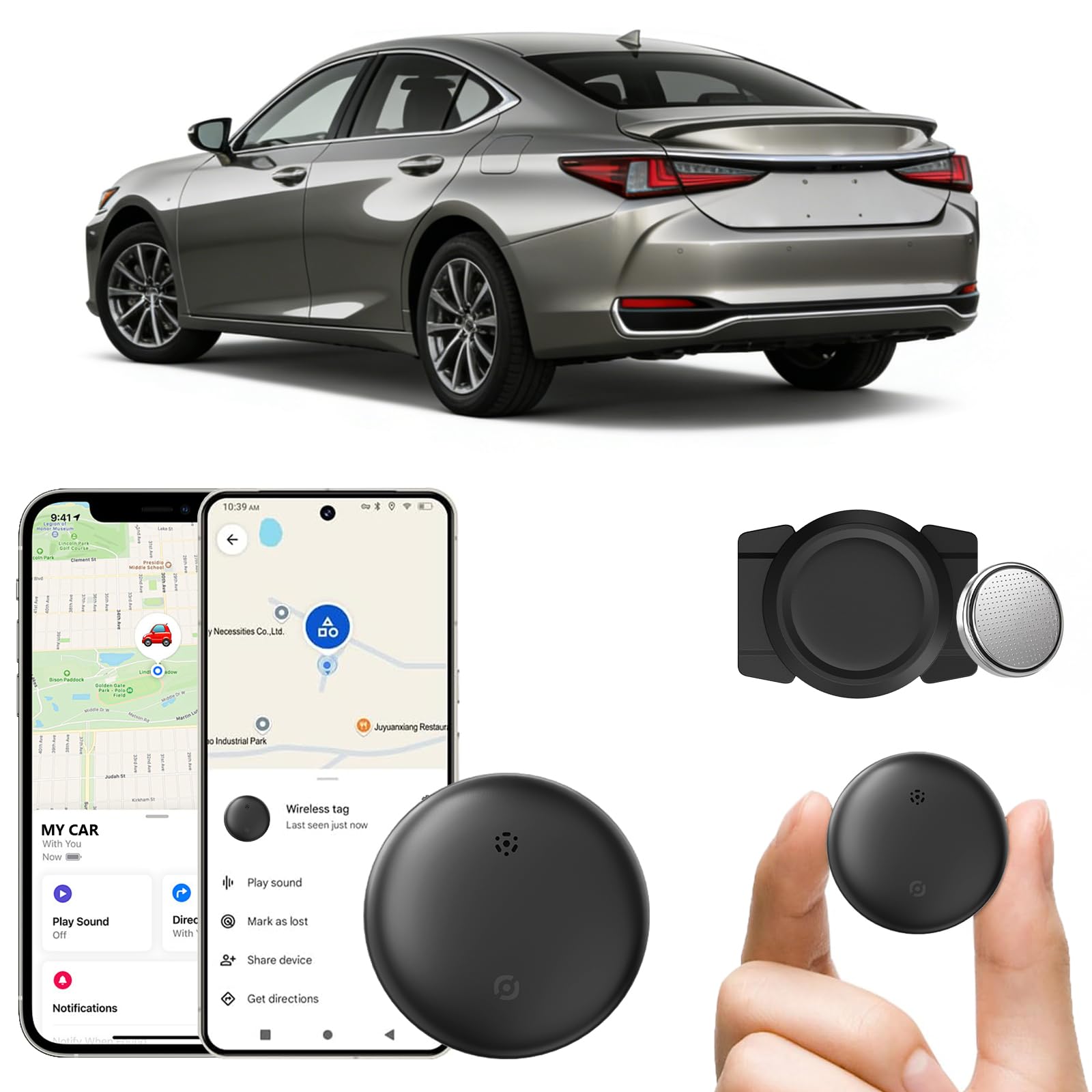 GPS Tracker for Vehicles, Mini Portable Magnetic Car Tracker, Work with iOS and Android, Car Gps Tracker Anti-Theft Tracker with Real-Time Location, No Monthly Fee or Subscription/No SIM Card Required