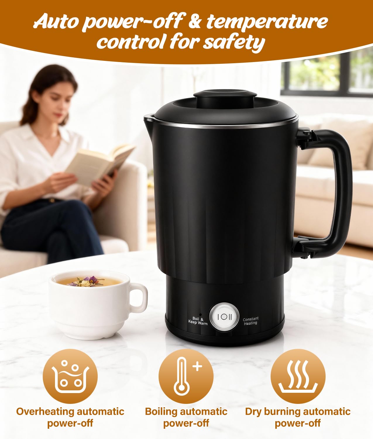 PAHTTO Czajnik elektryczny 800 ml z filiżanką, 600 W 220 V, czarny