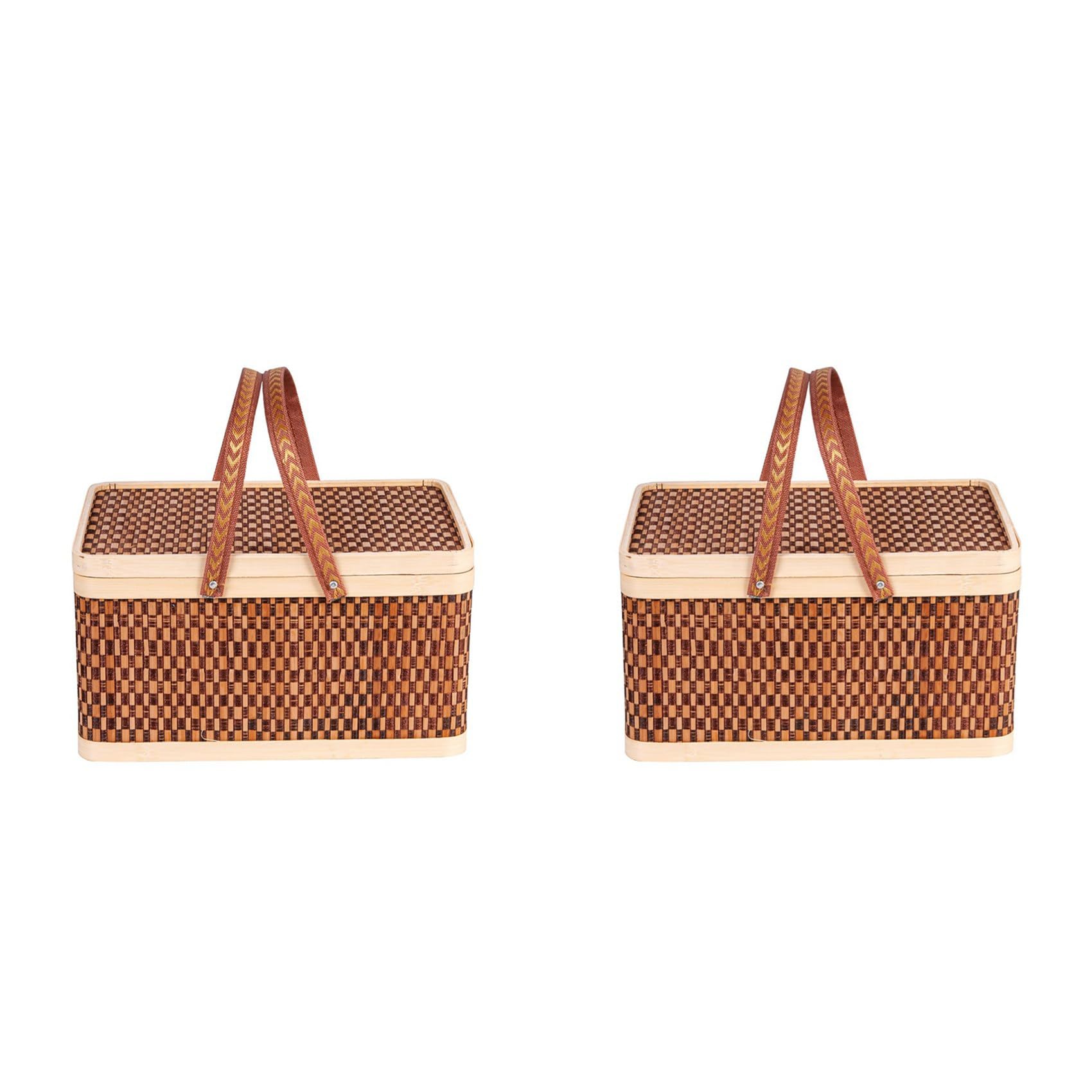 Hndhbfgrt 2X New Bamboo Basket Natural -Friendly Woven Basket Bamboo Picnic Basket with Lid Handheld Snacks Bread Storage Basket