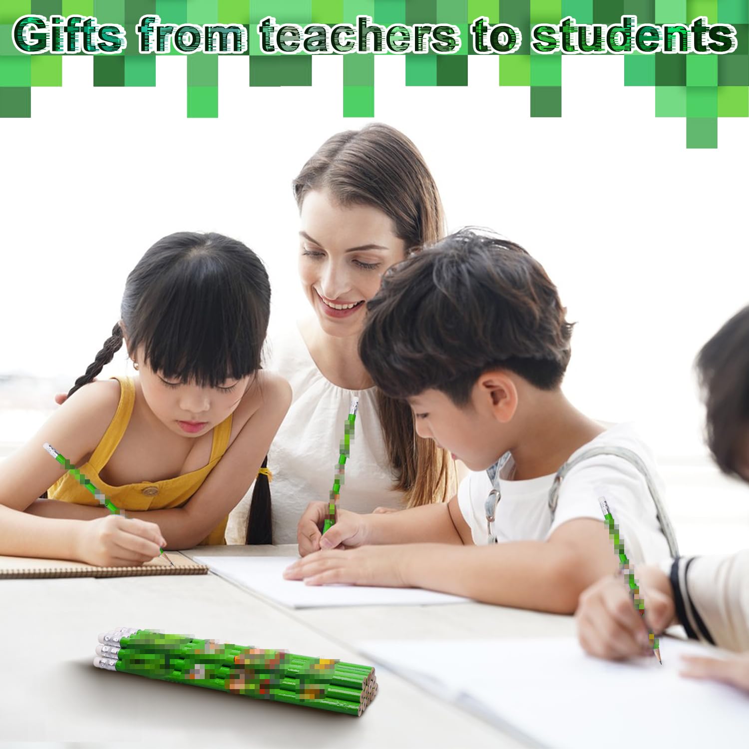 Mine Pencils 24Pcs Game Wooden Pencil Stationery Set Party Bags Fillers with Eraser for Kids Party Bag Pencils Class Gifts School Supplies