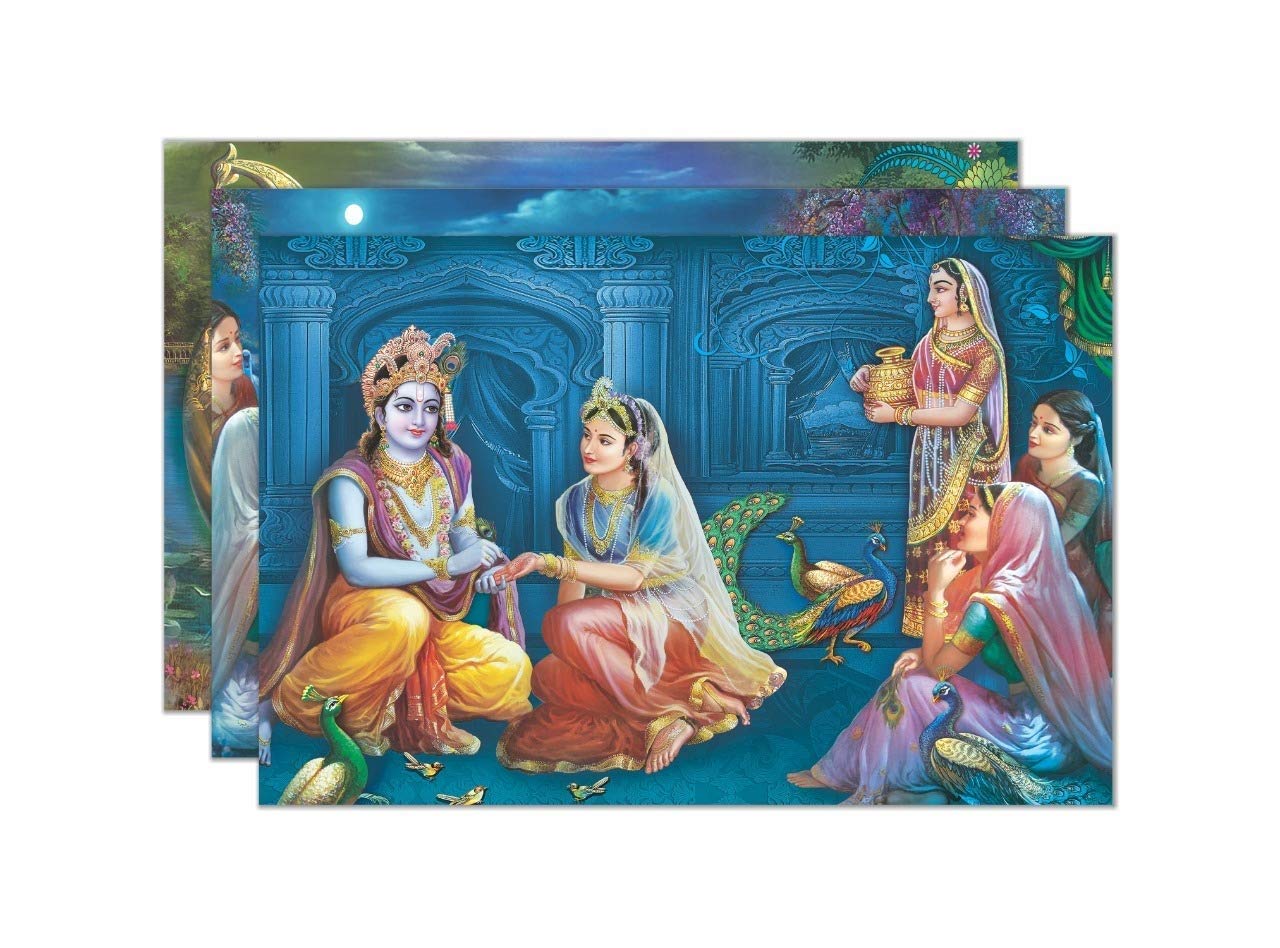 PAPER PLANE DESIGNPAPER PLANE DESIGN Radha Krishna with Gopi Wall Picture Poster for Home, Office and Factory (Paper, 12 x 18 inches) - Set of 3