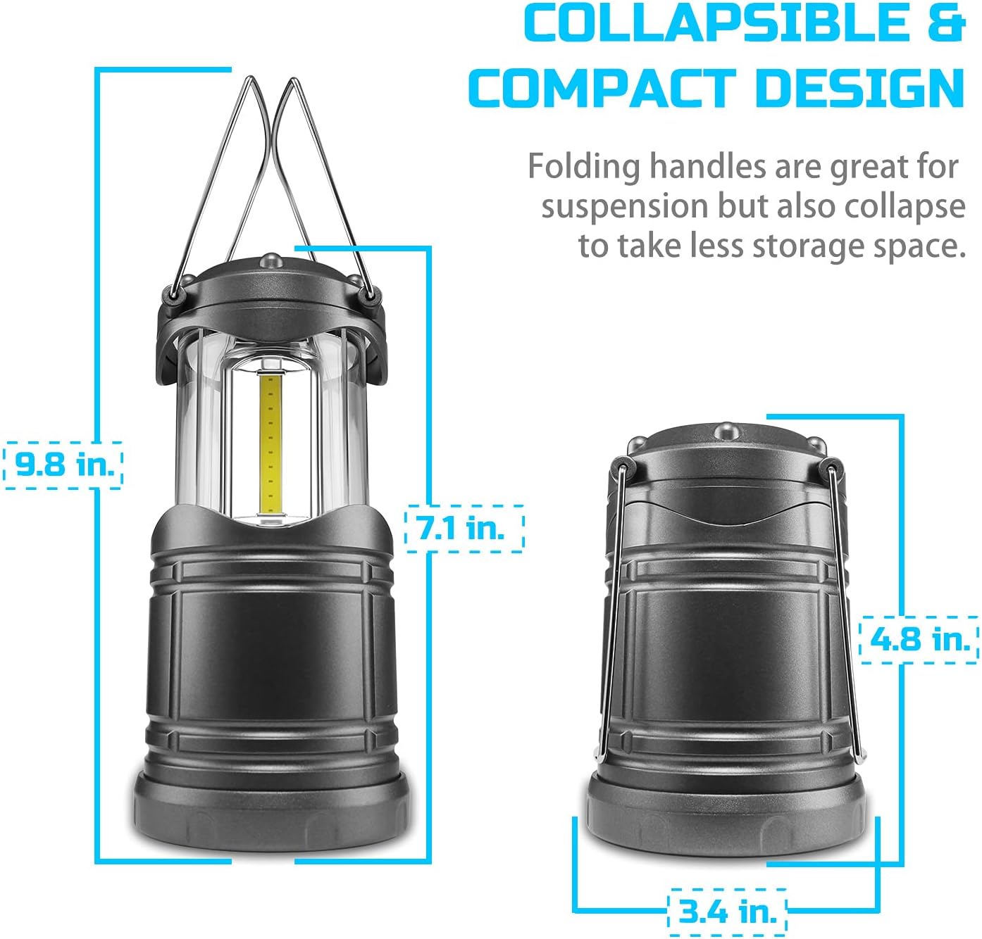 Lichamp 4 Pack LED Camping Lanterns, Battery Powered Camping Lights COB Super Bright Collapsible Flashlight Portable Emergency Supplies Kit, Dark Gray : Tools & Home Improvement
