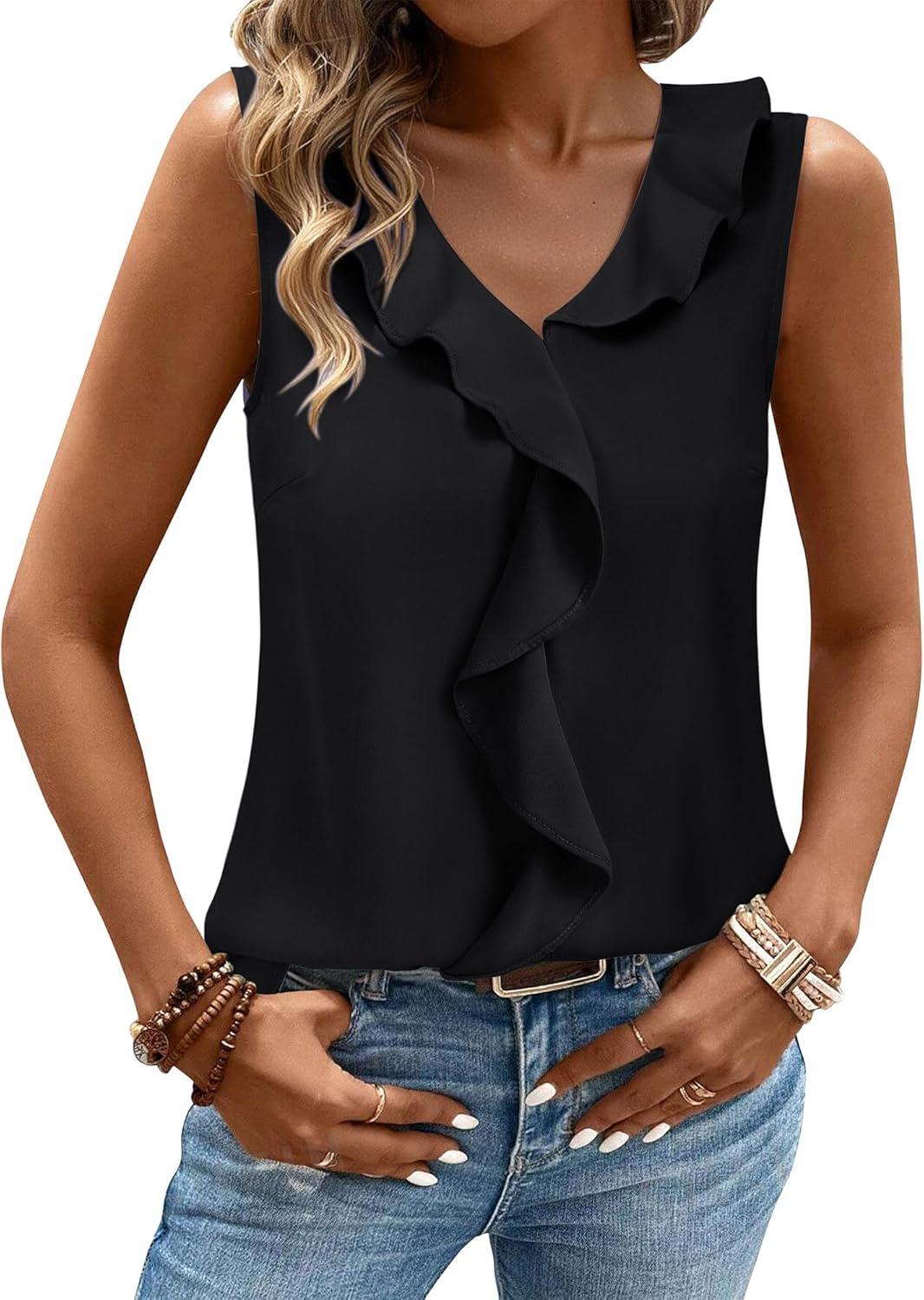 Gaharu Womens Summer Dressy Tank Top Sleeveless Business Casual Blouses Office Work Shirt - Image 2