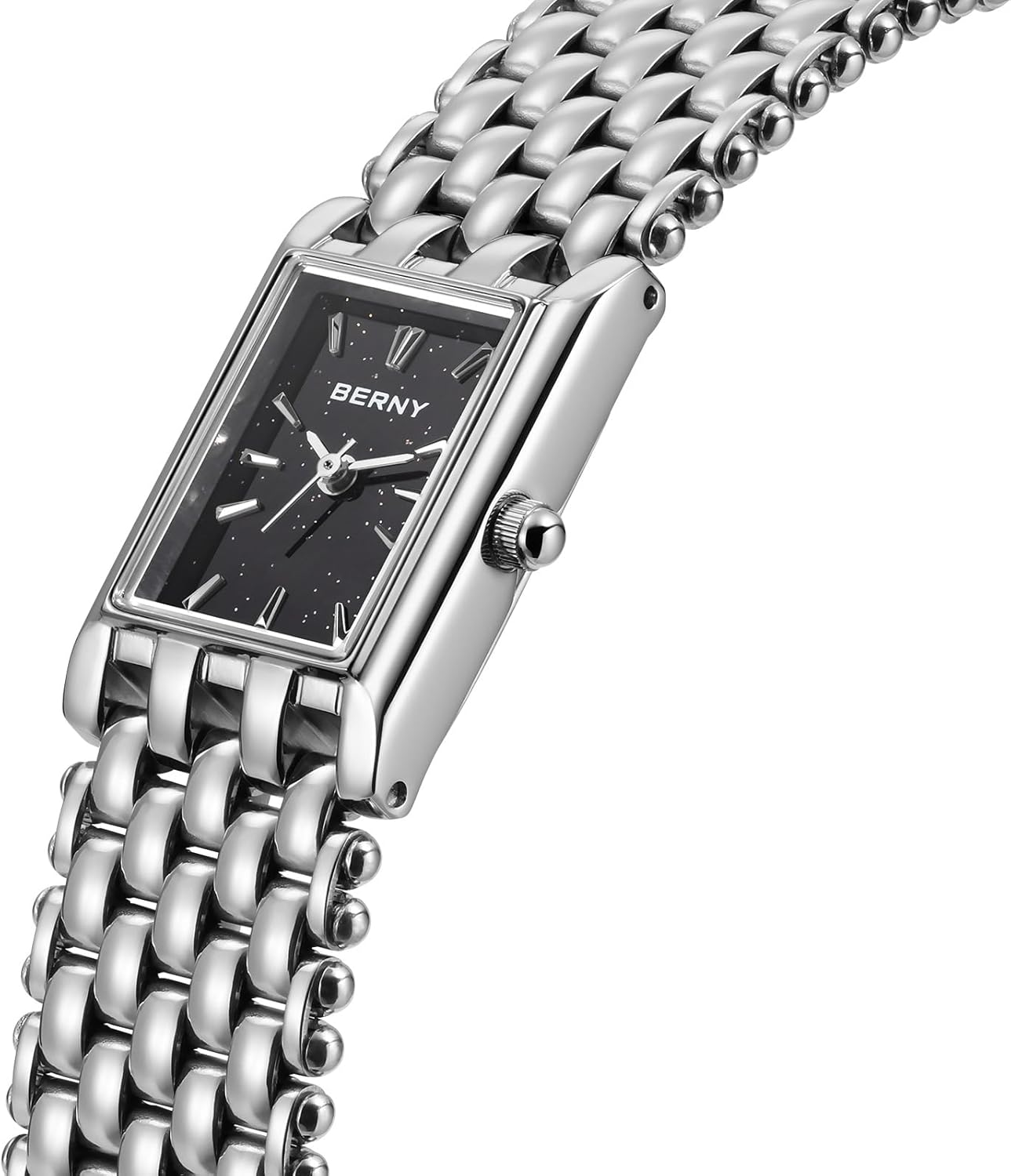 BERNY Silver Watches for Women Vintage Ladies Wrist Watch Dainty Rectangle Shape Japanese Quartz Movement 3ATM Waterproof All Stainless Steel Fashion Female Bracelet Birthday Gifts - Image 2