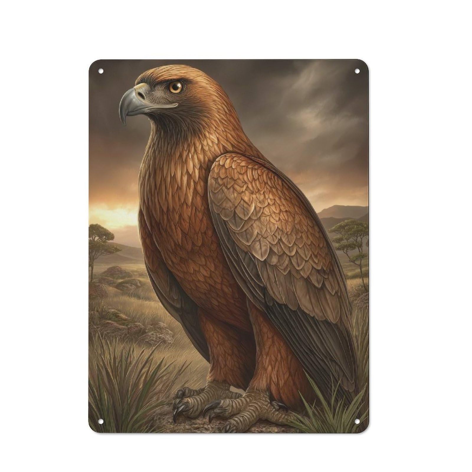 Junmoney Style-10 Majestic Golden Eagle Portrait Vintage Metal Wall Sign 40X30cm For Garage Wall, Suited To Garage Decor Collectors