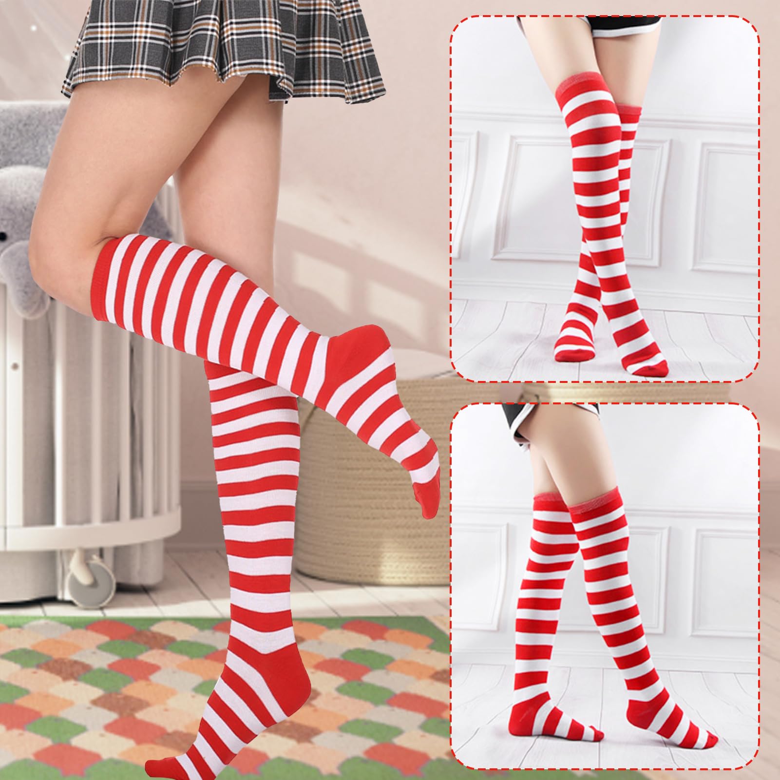 Meriviva Adult World Book Day Costumes, Red and White Striped Top Set including Hat Glasses Magnifying Glass - Image 3