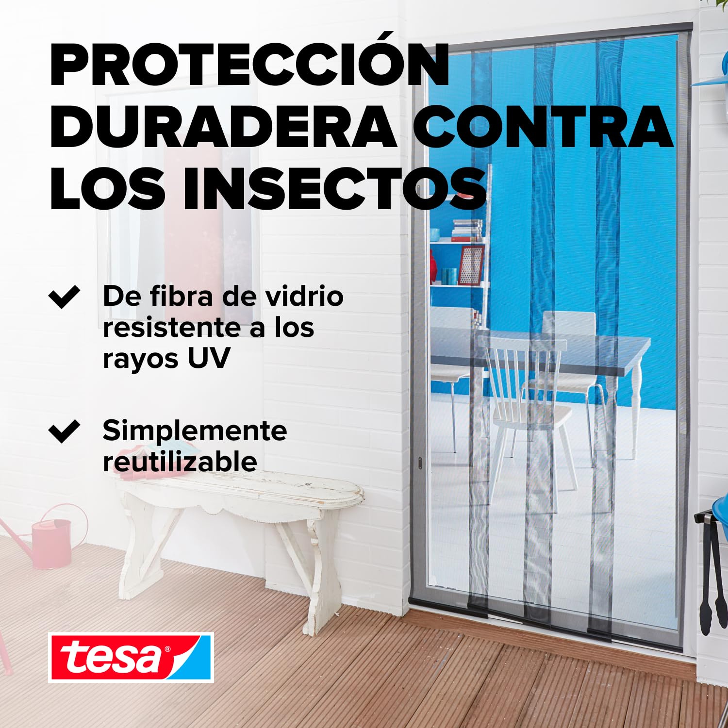 tesa Insect Stop Cortinas STANDARD para Puertas, Mosquitera de 4 Piezas con Cinta Adhesiva de Gancho y Bucle, Sin Necesidad de Taladrar, Blanca, 95 cm x 220 cm