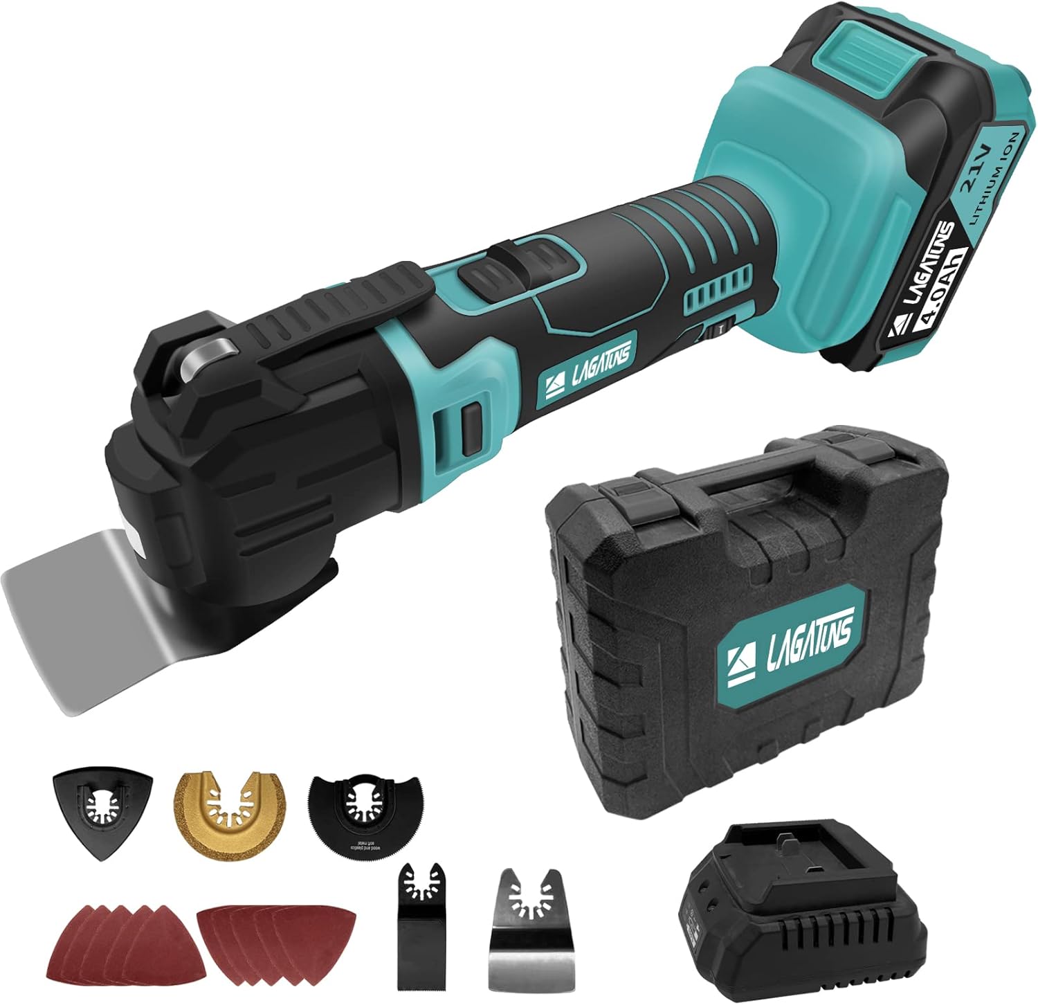 Cordless Oscillating Tool Kits，Oscillating Multitool with a 21V 4.0Ah Battery,Max 22000 OPM, 6
