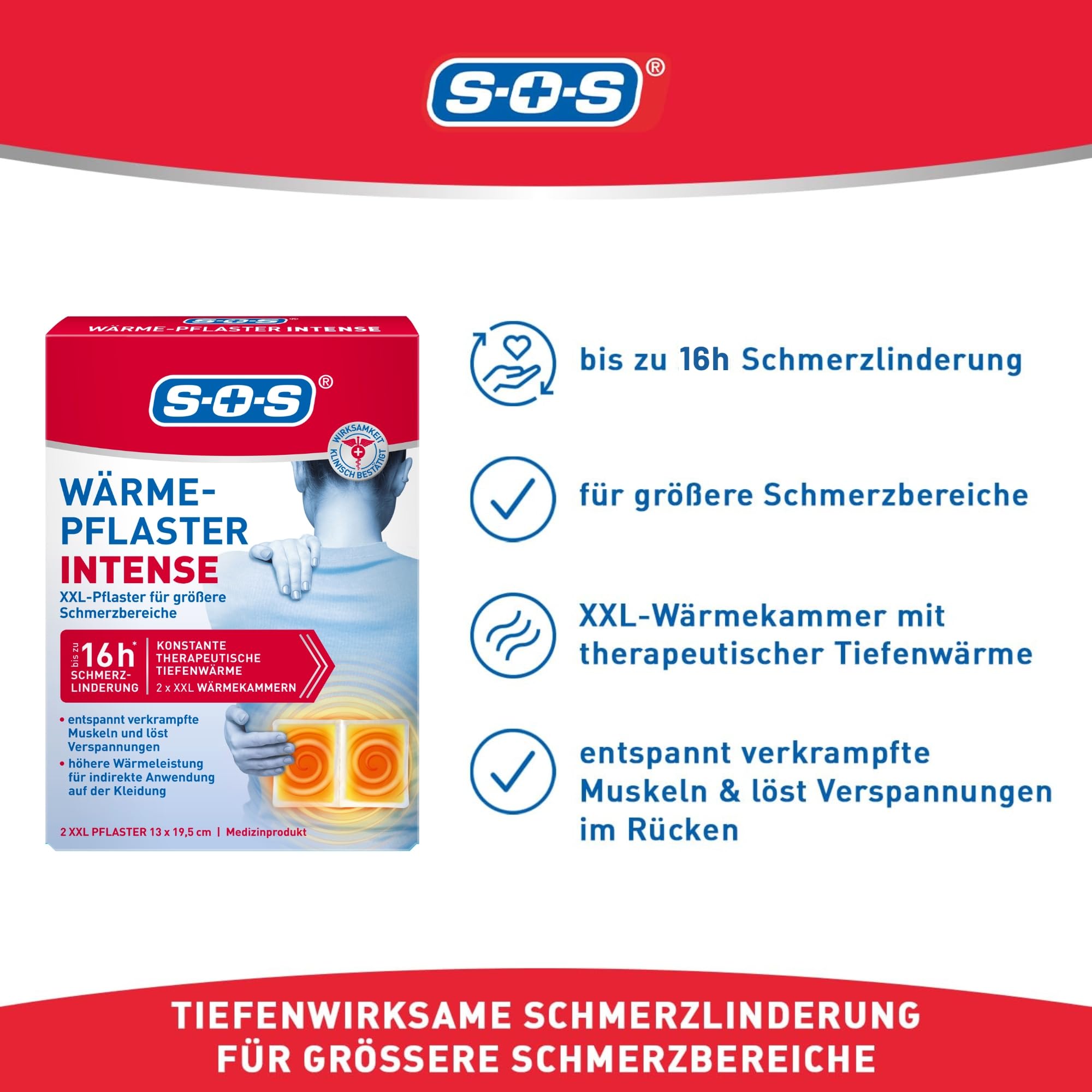 SOS Wärme-Pflaster INTENSE | extra starke XXL Wärmepflaster | löst verkrampfte Muskeln + Rücken Verspannungen | Rückenschmerzen 5x2 Wärme Pads