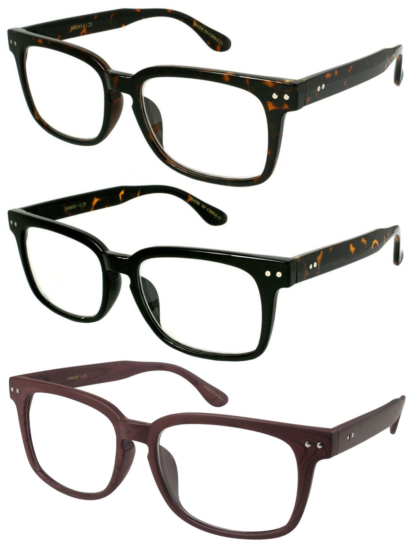 Edge I-Wear 80's Horned Rim Style Readers Assorted Colors +2.00 D 2.0 Diopters Unisex-Adults
