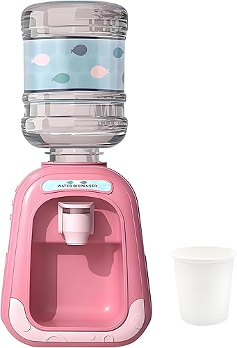 Mini dispensador de agua de 6.4 fl oz con taza - Dispensador de bebidas simulado rosa a escala 16, diseño de interruptor de encendidoapagado, ideal