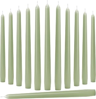 Sage Green Taper Candles - 10 Inch Dripless Smokeless Candlesticks 12 Pack Unscented Tapered Candle Paraffin Wax Long Slow Burning Tall Candle Sticks for Dinner St. Patrick's Day