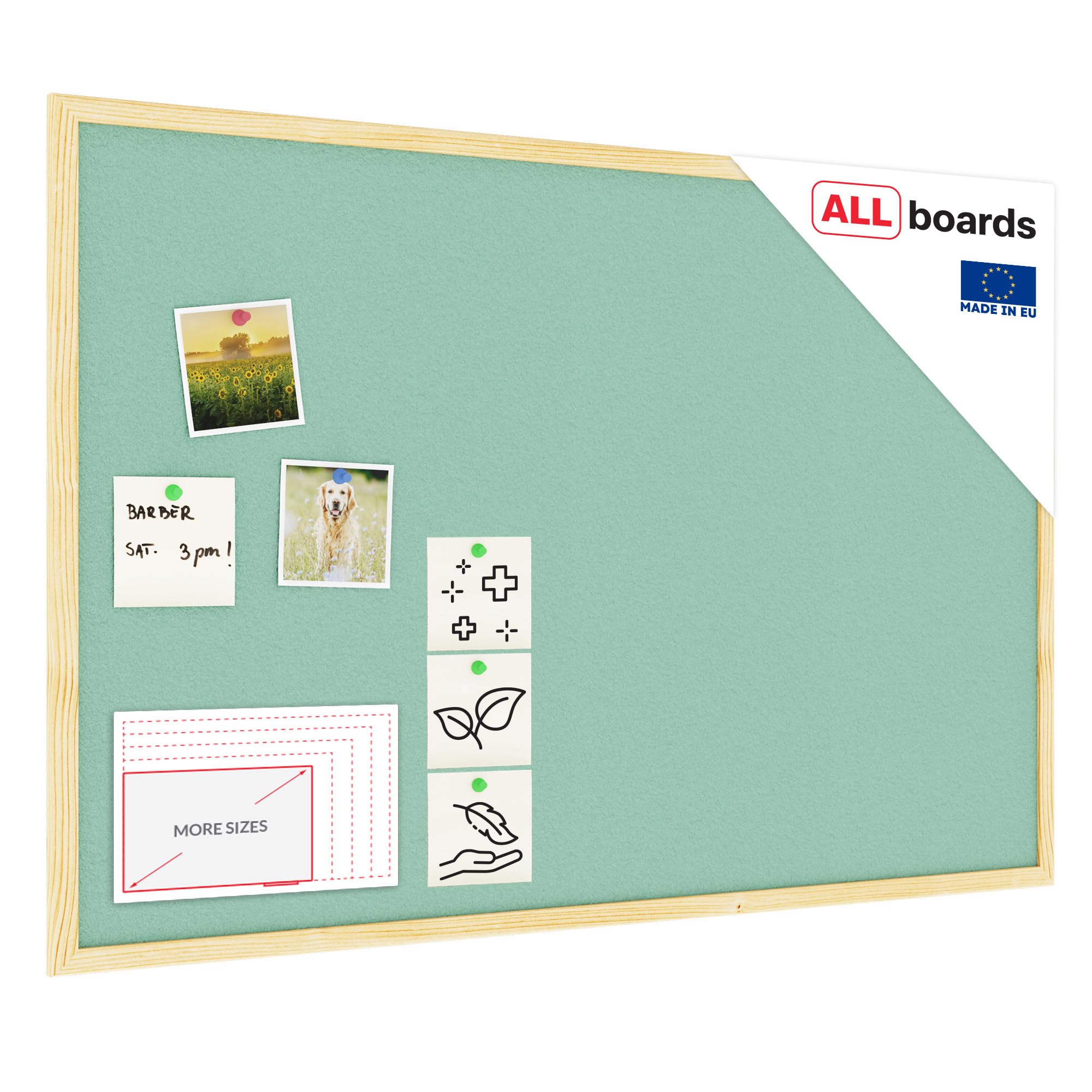 ALLboards Cork Board Mint Cork with Wooden Frame 90x60cm, Corkboard Bulletin Board Notice Board