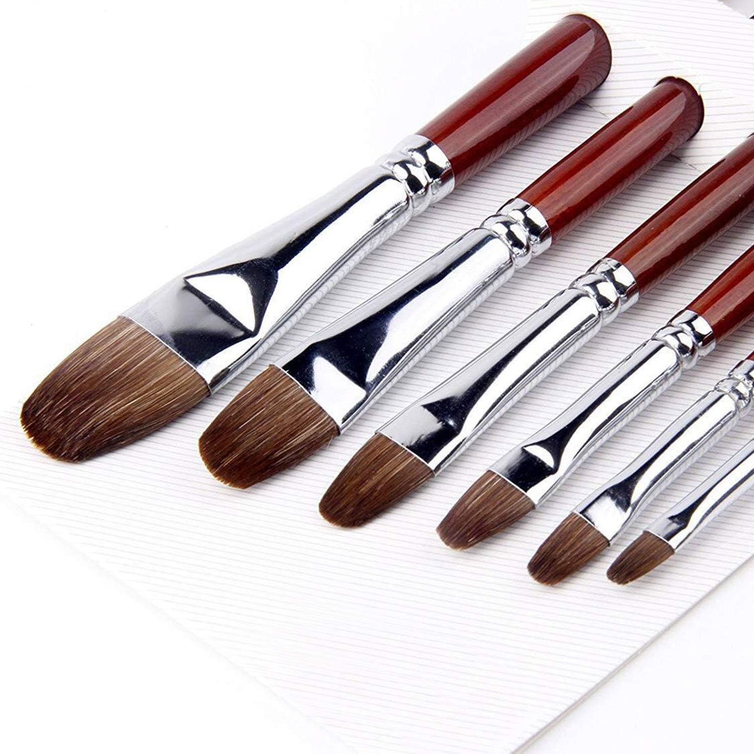 Sable Filbert Paint Brushes, Fuumuui 6pcs Natural Red Sable Hair Filbert Brushes Perfect for Acrylic Gouache Watercolor Oil Canvas Painting