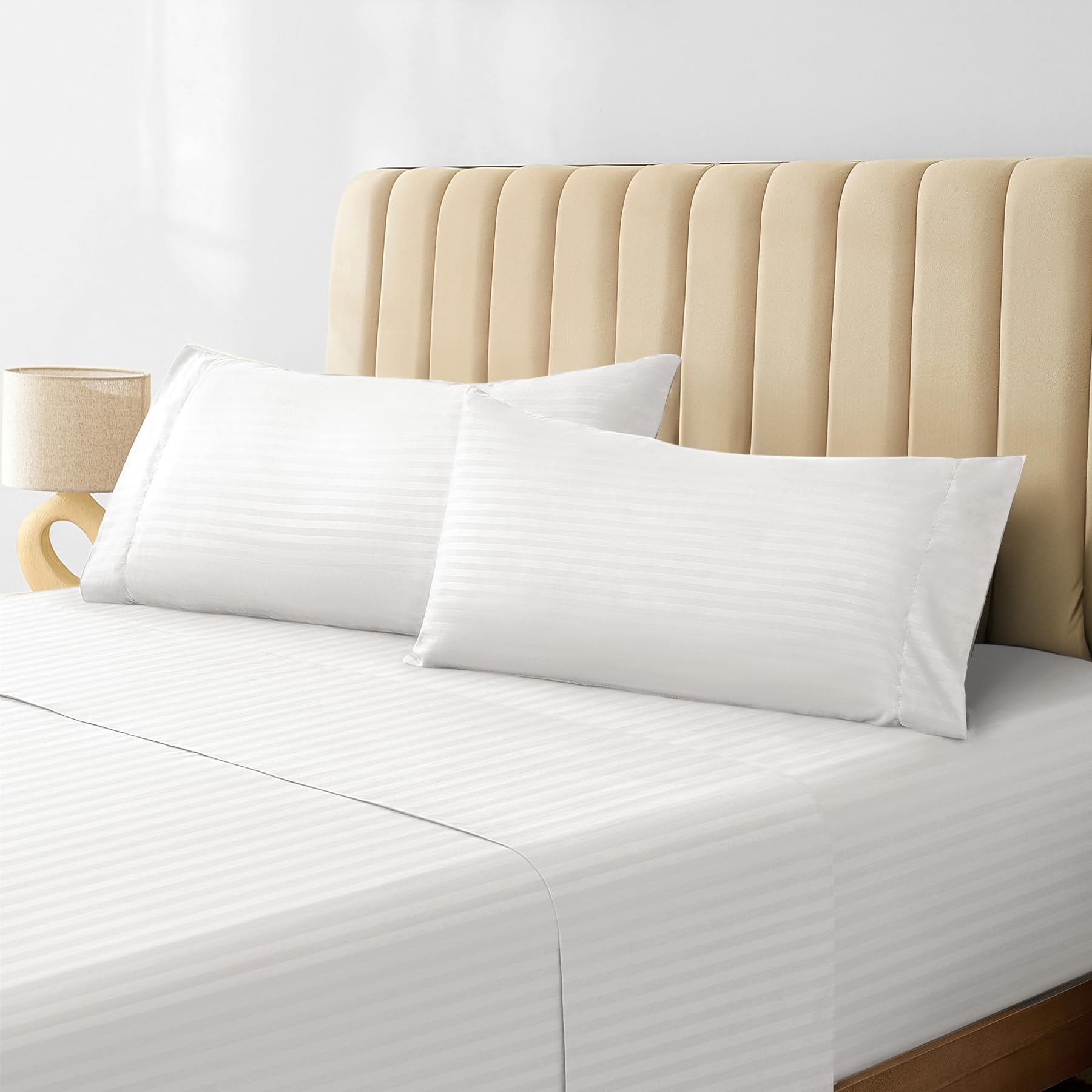 LuxClub Striped Sheets, 4 PC Striped Bed Sheets Twin Size for-Boys-and-Girls-Deep Pockets 18" Eco Friendly Wrinkle Free-Kids-Fitted Sheets Machine Washable Hotel Bedding (Twin, White)