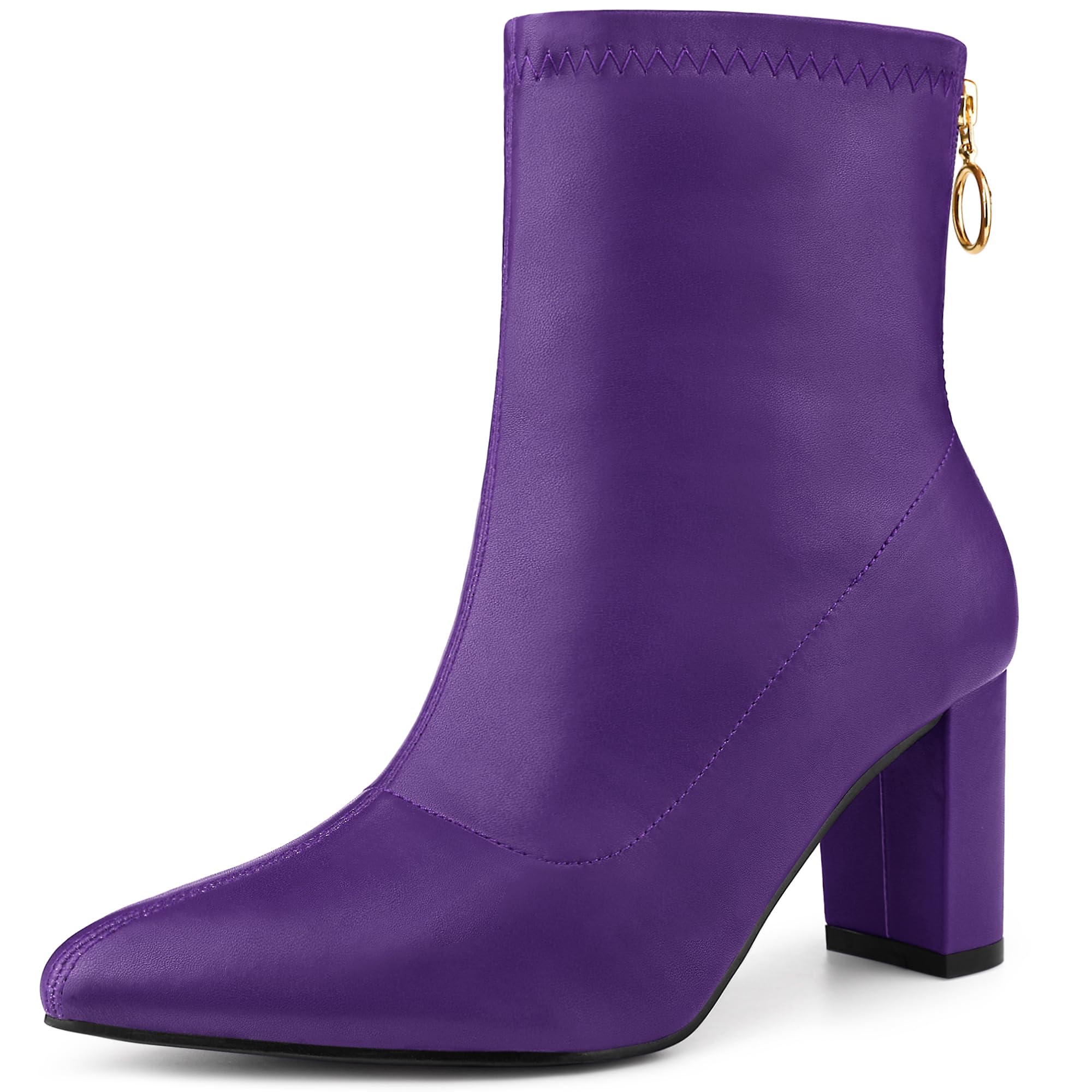 Allegra K Womens Pointy Toe Back Zip Block Heel Ankle Boots