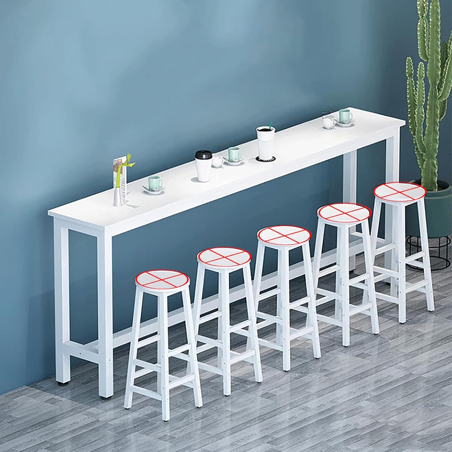 Modern High Top Table Set for Home Restaurant and Bar Use Outdoor Patio Table with Chairs for Dining and Entertainment (White2 120 * 40 * 100CM)