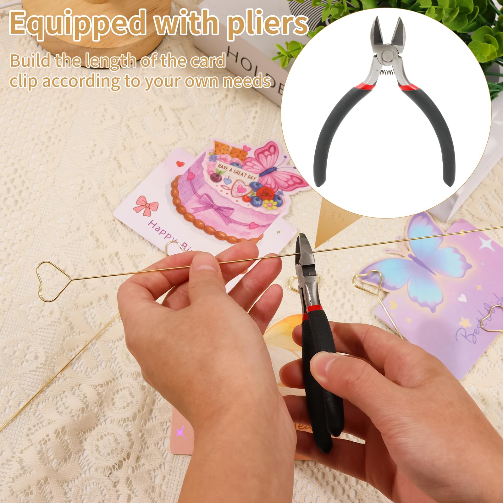 Round & Heart 40Pcs 11.8" Floral Picks Card Holders with Wire Cutter and 30 Cards, Golden Metal Florist Flower Bouquet Accessories Supplies Photo Place Gifts Card Tree Sticks, Ideal for Wedding Party