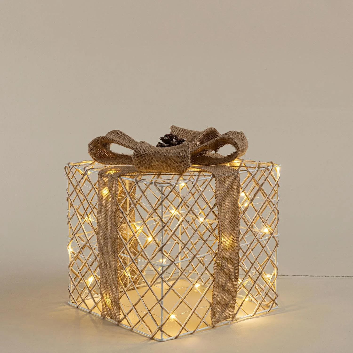 Giftbox Işıklı Dekoratif Obje 25 Cm Natural