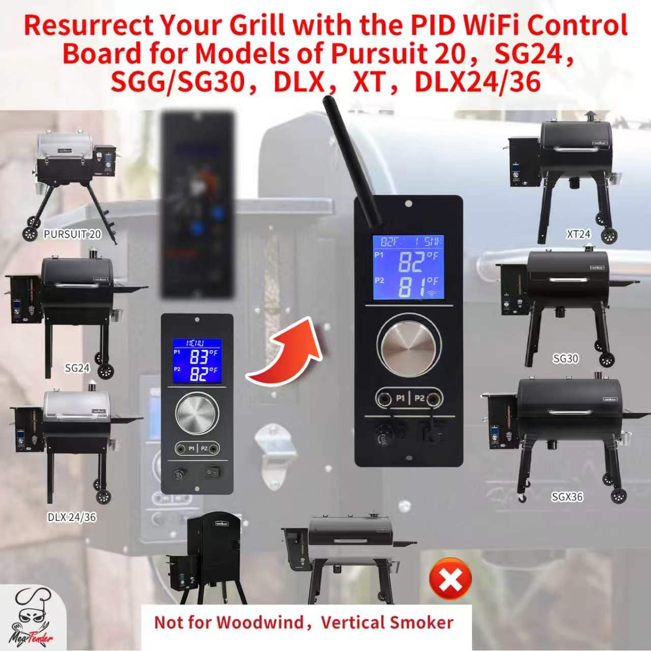PID WiFi Gen 2 Pellet Grill Controller Replacement Board for Camp Chef (PG24-82) Models of Pursuit 20, SG24, XT24, SGG/SG 30, SGX36, DLX24/36 – App-Enabled Smoker Thermostat Control Panel