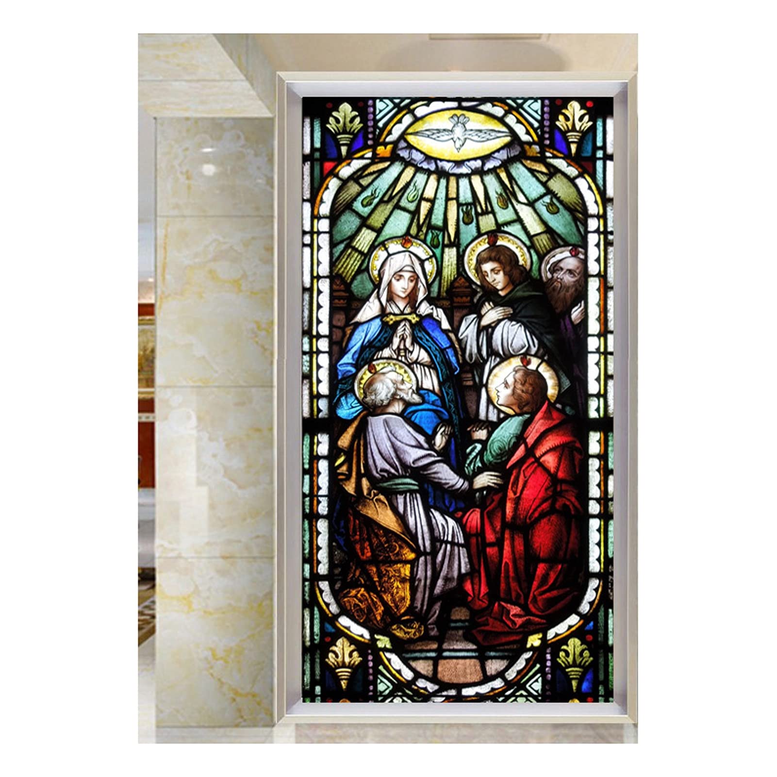 Window Film, Church Stained Glass Decorative Film Anti-UV Anti-UV Static Privacy Clings Film Jesus Religious Figures Decor,6,90x120cm