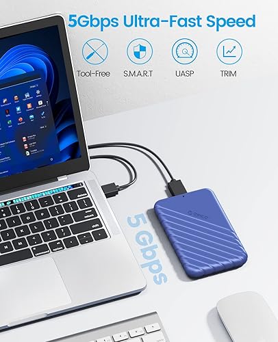 Miniatura 2 de ORICO Caja de disco duro externo de 2,5 pulgadas USB 3.0 a SATA III para 0.276 in y 0.374 in SATA HDD SSD sin herramientas compatible con UASP Azul