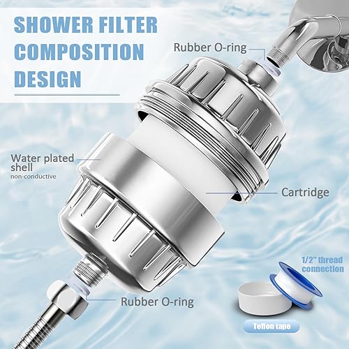 Miniatura 5 de Filtro de ducha, filtro de cabezal de ducha de 20 etapas para agua dura, filtro de agua de ducha de alto rendimiento para eliminar el cloro,