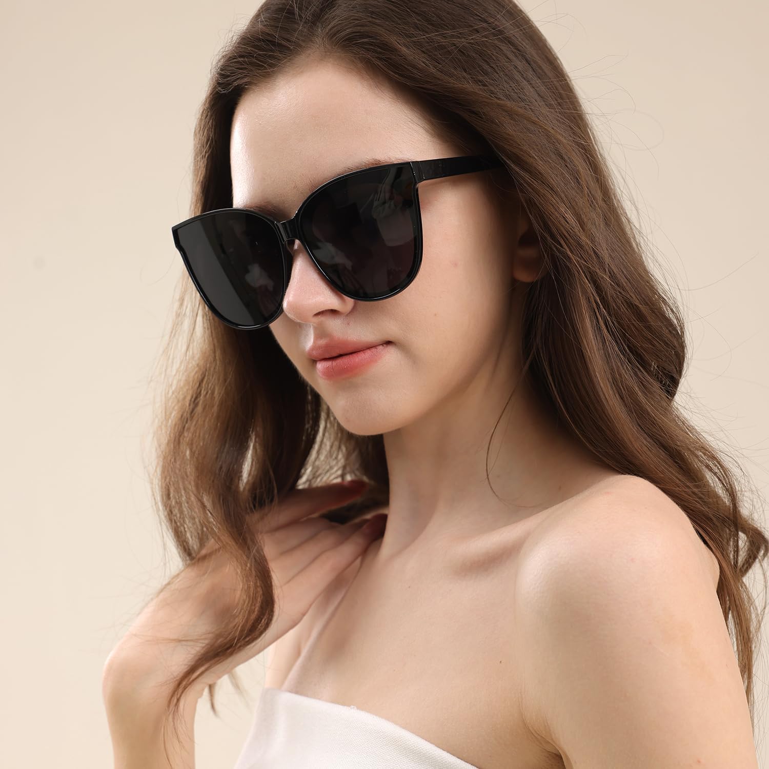 HASFOX Cat Eyes Sunglasses for Women | Polarized UV Protection Shades for Driving | Lightweight Oversized Style | Hard Case - Image 2