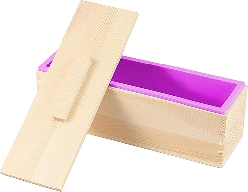 Miniatura 4 de 3 paquetes de moldes de jabón de silicona de 42 onzas, kit de molde de jabón rectangular con caja y cubiertas de madera, kit de moldes flexibles