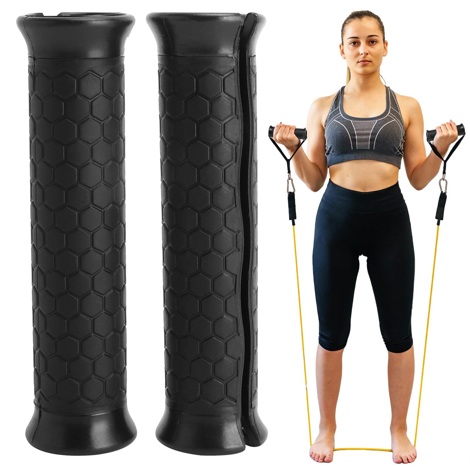 Griffe für Fitnessbänder Fitnessband Griffe Fitnessbänder Widerstandsbänder Kabelzug Griff - rutschfestes ABS/TPR Paar, komfortable Training Griffes als Fitness Zubehör für Home Gym Krafttraining