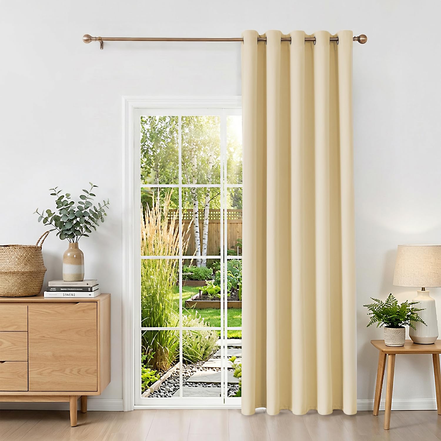Runyéla Blackout Curtains for Bedroom Eyelet Custom Size Thermal Black Out Curtain for Living Room Kitchen, 1 Panels Beige