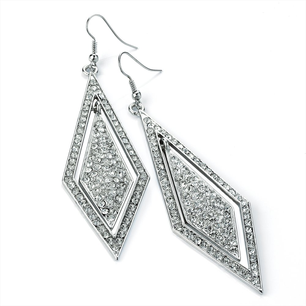 ER25376 Silver Colour Crystal Triangle Earrings Pierced Wedding Party Prom