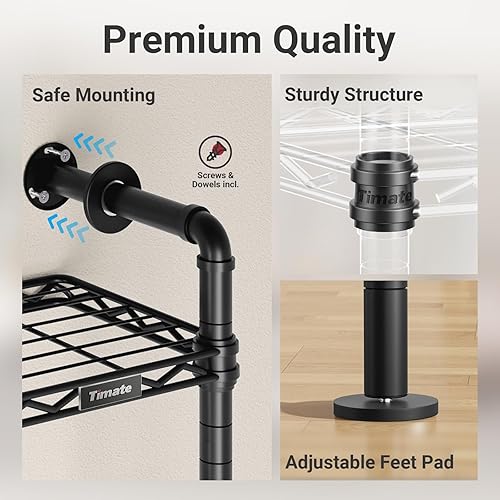 Vista 5 de Timate F5 Perchero de ropa expandible montado en la pared con 8 estantes ajustables y 4 varillas colgantes expandibles, perchero de ropa de tubería