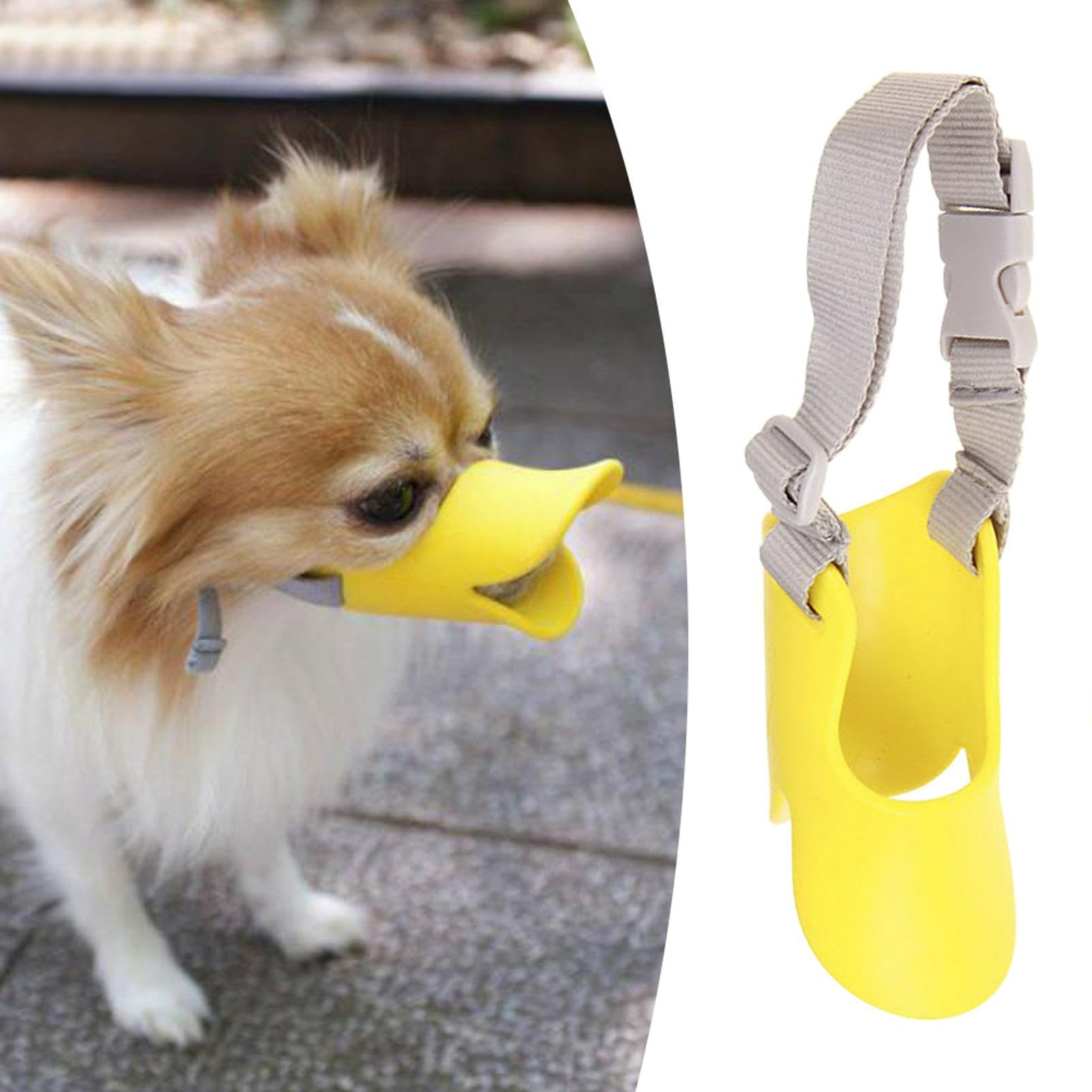 Xiaokeis Anti Bite Duck Mouth Shape Dog Mouth Covers, Soft Duck Silicone Mouth Cover with Adjustable Strap, Small Medium Dogs Muzzle Masks Best for Prevent Barking, Biting, and Chewing(Yellow)