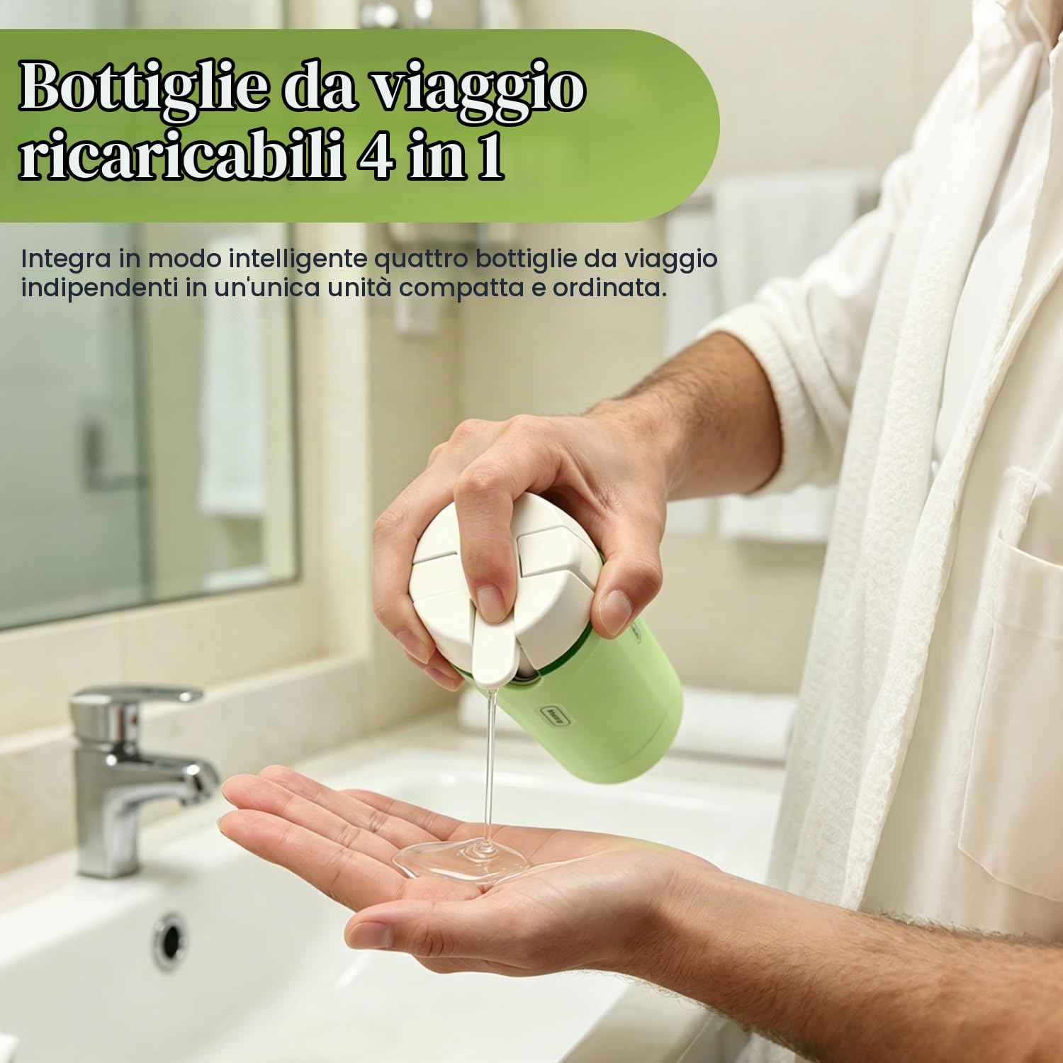 Dispenser da viaggio 4 in 1, Set di flaconi dispenser da viaggio 4 in 1, D-ispenser da viaggio ricaricabile, Contenitori Portatili Ricaricabili a Prova di Perdite, Kit Viaggio Aereo Bagaglio a Mano