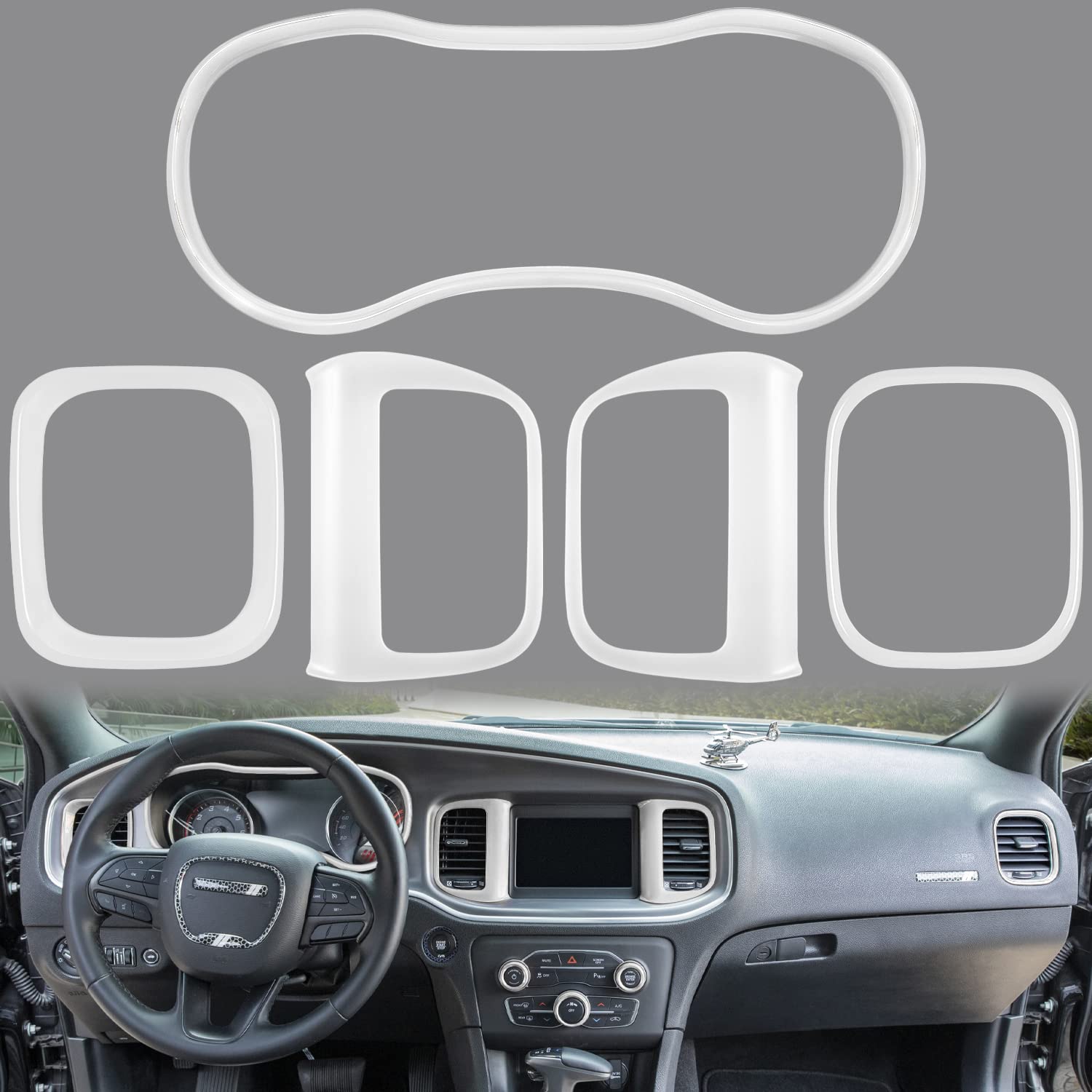 Photo 1 of LAIKOU 5PCs for Charger Center Consoles Dash Board Air Conditioner Outlet Vent Trim Dashboard Cover ABS Interior Accessories for 2015-2021 Dodge Charger (White)