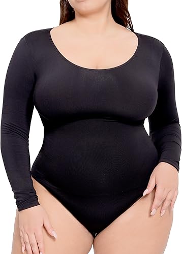 WAISTLINE Women's Long Sleeve Bodysuit - Seamless Tummy Control Shapewear - Body Shaping & Sculpting Shirt