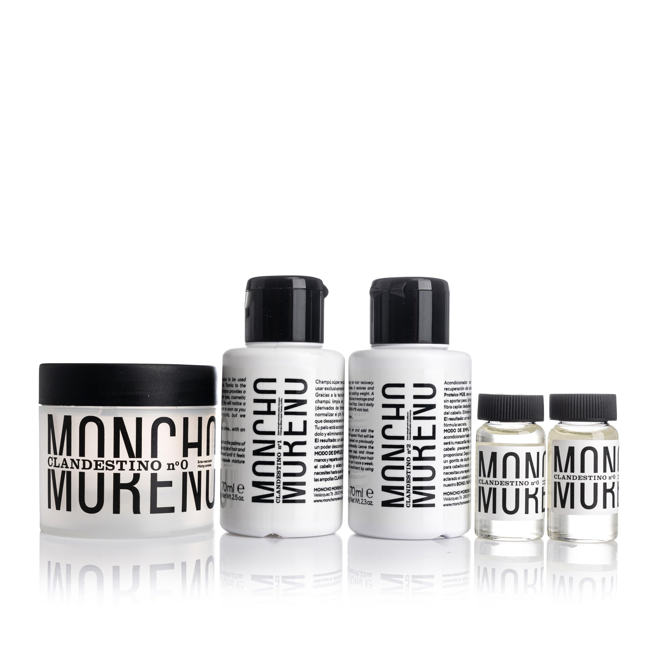 MONCHO MORENO Clandestino Duo - Set Reparación Capilar Intensivo Antirotura | Sistema Profesional en 3 Pasos, Para Cabello Dañado, Seco y Fino, Champú + Mascarilla + Ampollas